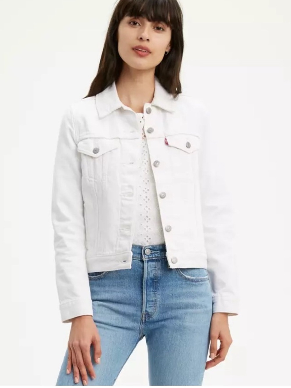 Levi's White Denim Trucker Jacket large read description